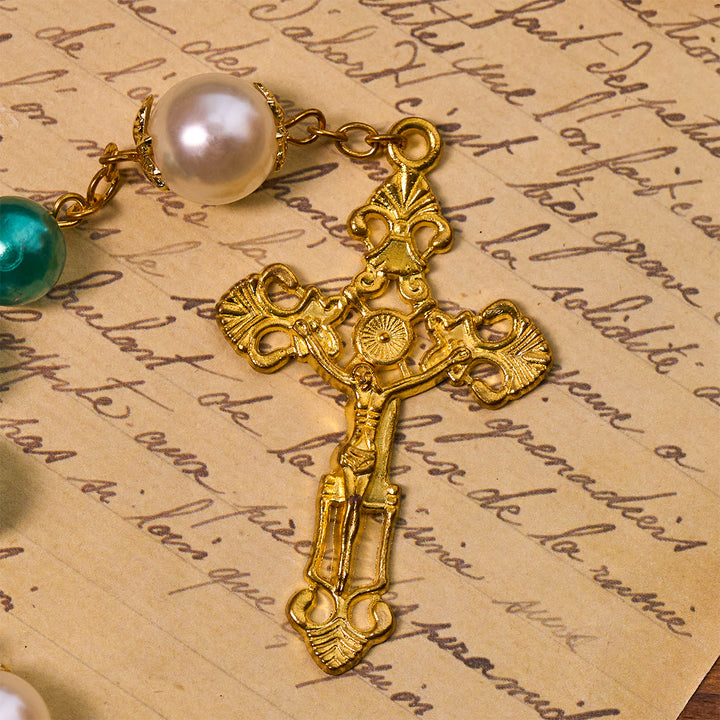 Christianartworkshop Chapelet de perles turquoise avec crucifix doré et médaille miraculeuse - image 8