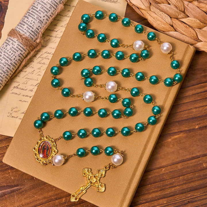 Christianartworkshop Chapelet de perles turquoise avec crucifix doré et médaille miraculeuse - image 4