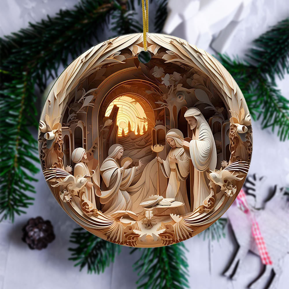 Christianartworkshop Crèche de style sculptural, ornements de Noël à suspendre C - image 1