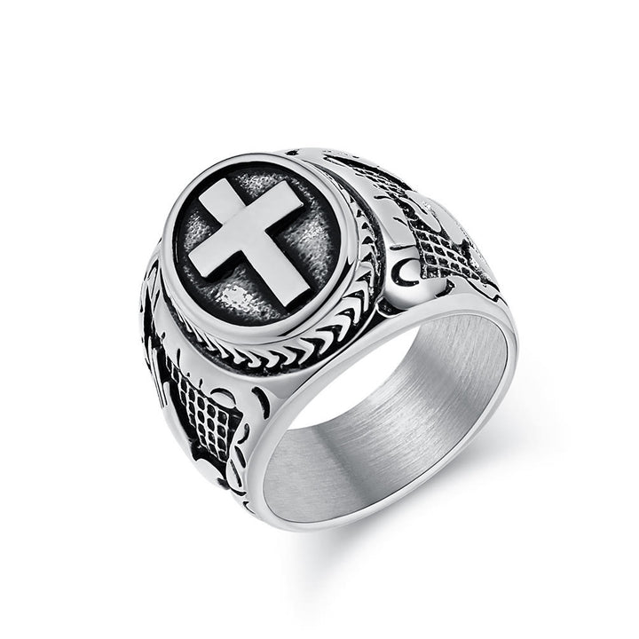 Bague croix métallique Christianartworkshop avec détail de mains jointes en prière : un choix de mode spirituelle - Argent - US 13 - image 2