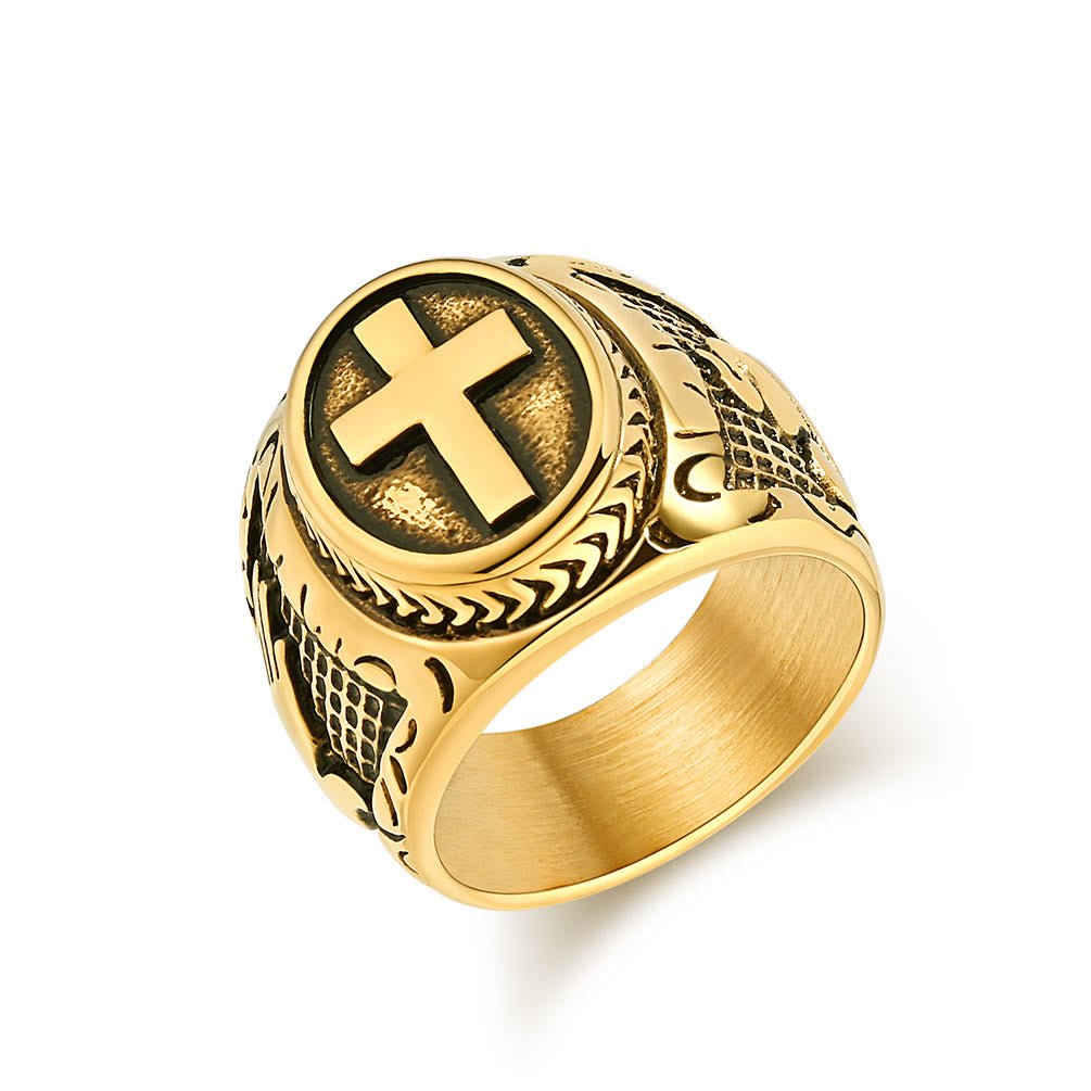 Bague croix métallique Christianartworkshop avec détail de mains jointes en prière : un choix de mode spirituelle - Doré - US 13 - image 5