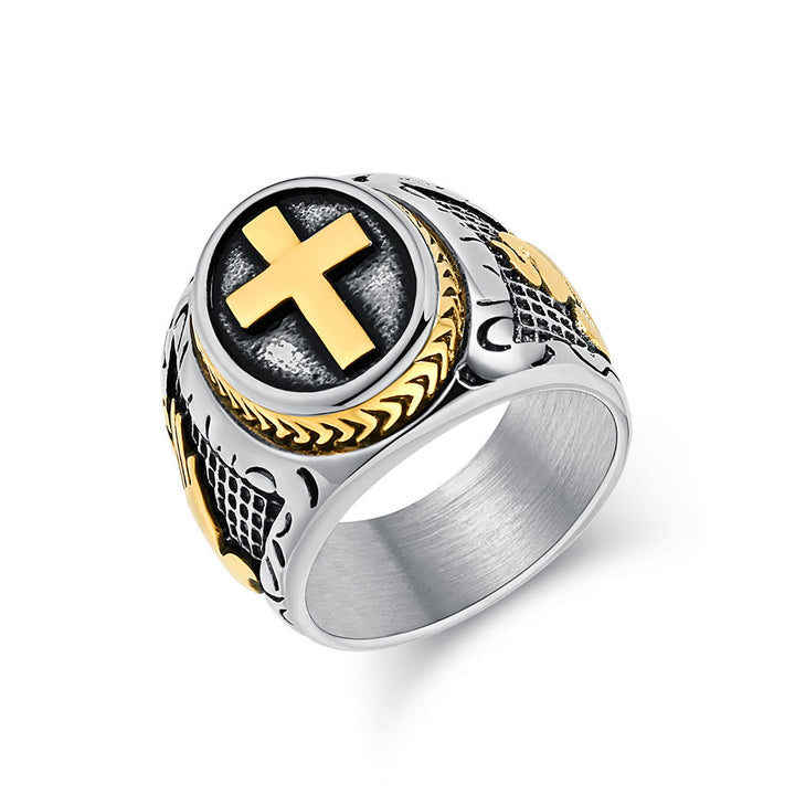 Bague croix métallique Christianartworkshop avec détail de mains jointes en prière : un choix de mode spirituelle - Argent et or - US 13 - image 4
