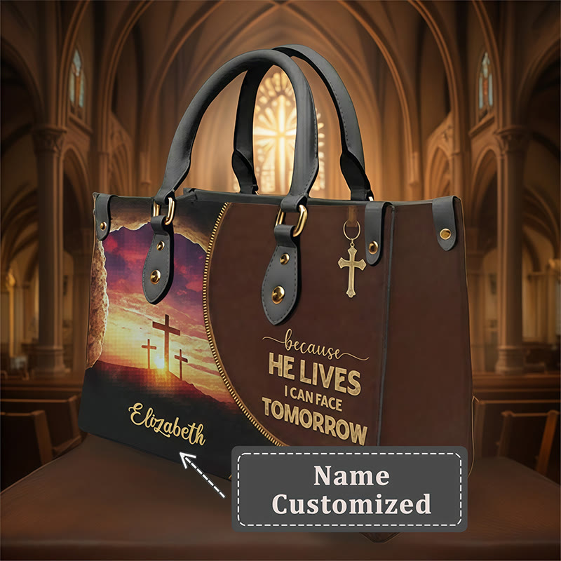 Christianartworkshop Sac à main en cuir personnalisé avec rappel quotidien élégant : La foi pour affronter demain - XL - Nom personnalisé - image 1