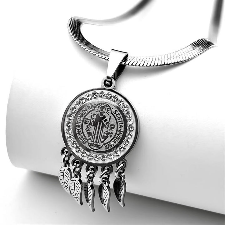 Christianartworkshop Collier pendentif icône de sainte : Bijou artistique orné de zircons - image 4