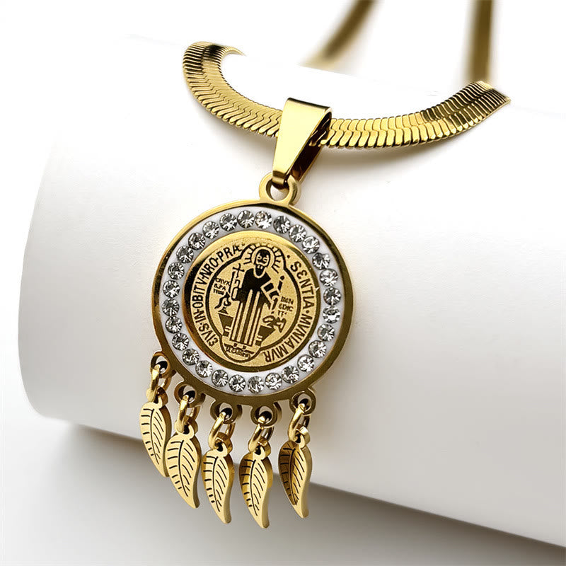Christianartworkshop Collier pendentif icône de sainte : Bijou artistique orné de zircons - Doré - image 5