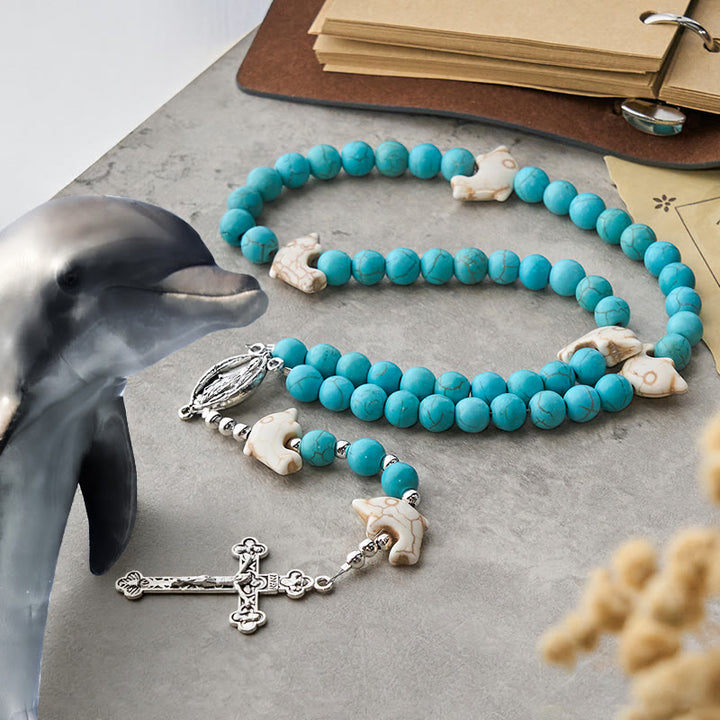 Christianartworkshop Prière au-delà de la mer avec un chapelet turquoise Sérénité dauphin et animaux - Chapelet des dauphins - image 0