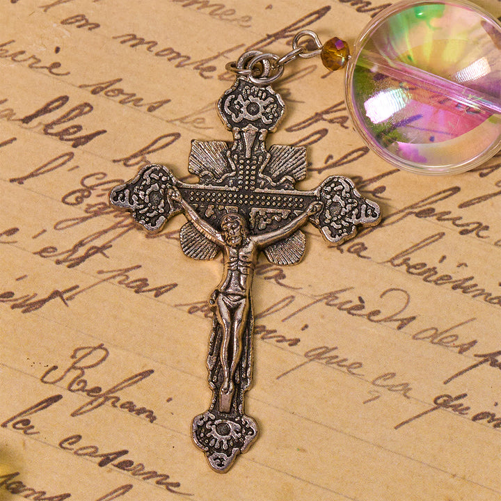 Christianartworkshop Chapelet catholique unique surdimensionné à perles arc-en-ciel aurore boréale avec médaille de la Sainte Famille - image 8