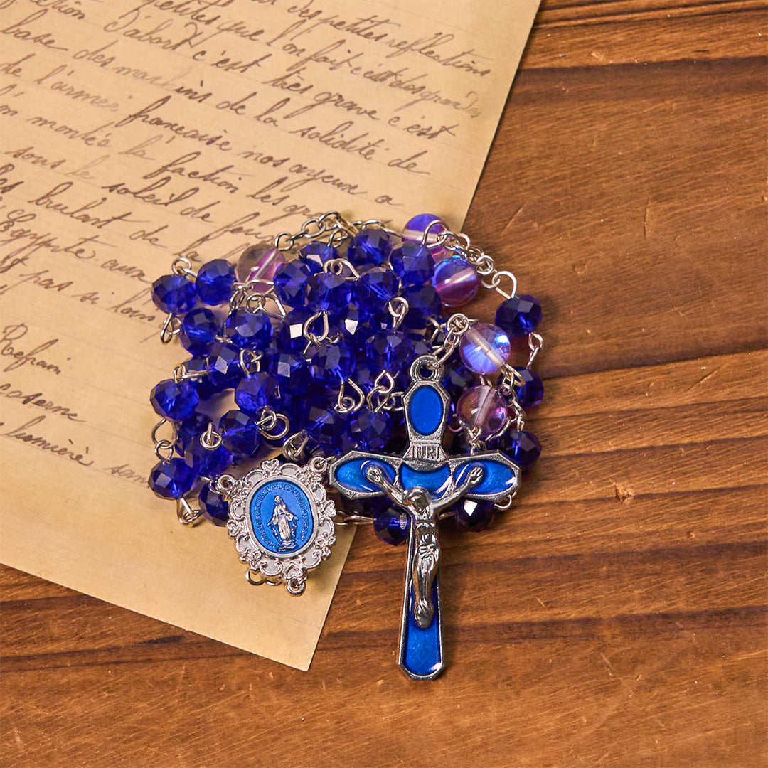 Christianartworkshop Chapelet de prière mystique à perles facettées violettes et bleues avec médaille émaillée de Notre-Dame - image 5