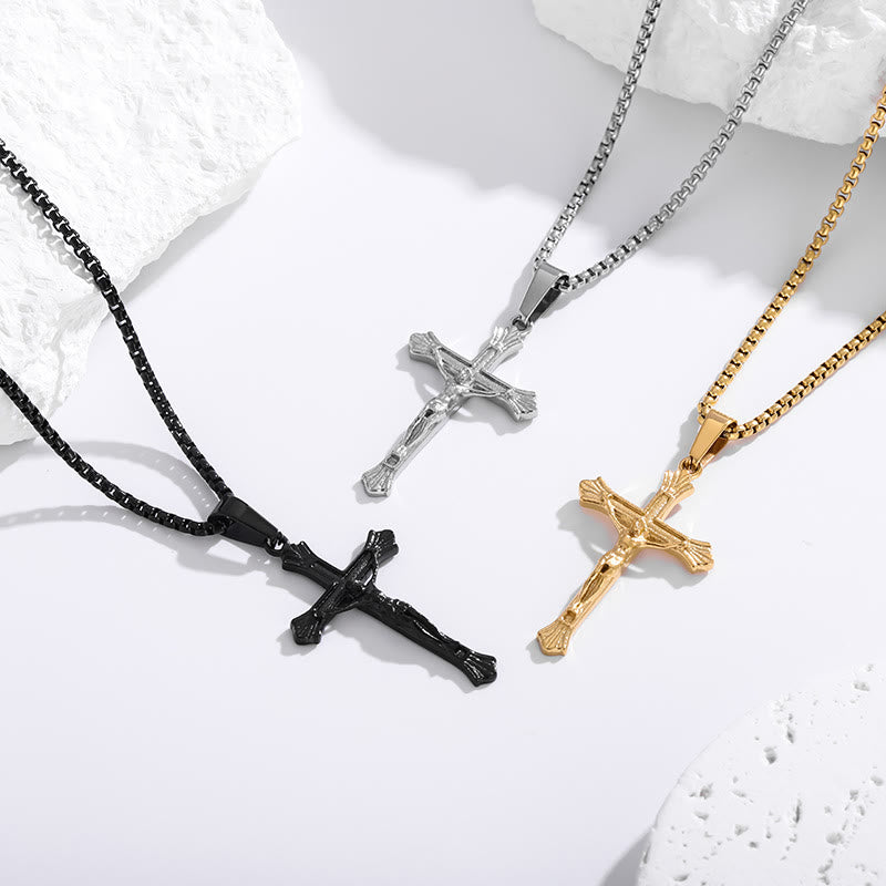 Christianartworkshop Collier crucifix Jésus tricolore : une fusion de foi et de couleurs élégantes - Doré - image 0