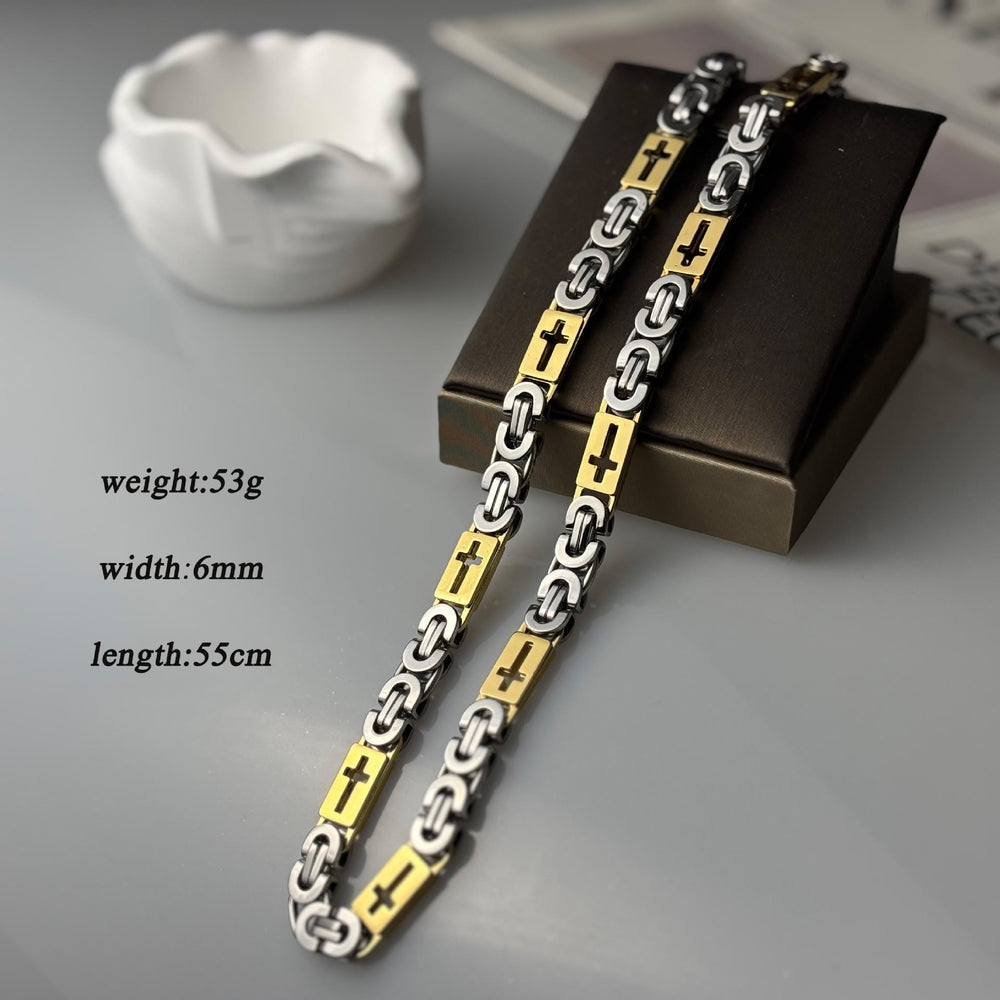 Christianartworkshop Collier et bracelet à chaîne ornée d'une croix tricolore : Affirmation de foi audacieuse - Collier - Or et argent - 6 mm - image 1