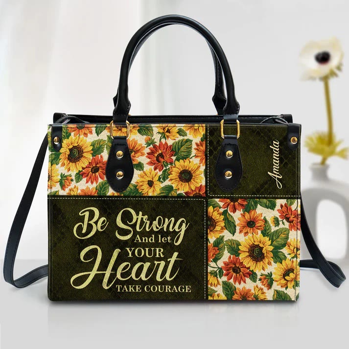 Christianartworkshop Sac à main en cuir patchwork personnalisé avec tournesols et citation inspirante - XL - Standard (sans personnalisation) - image 0