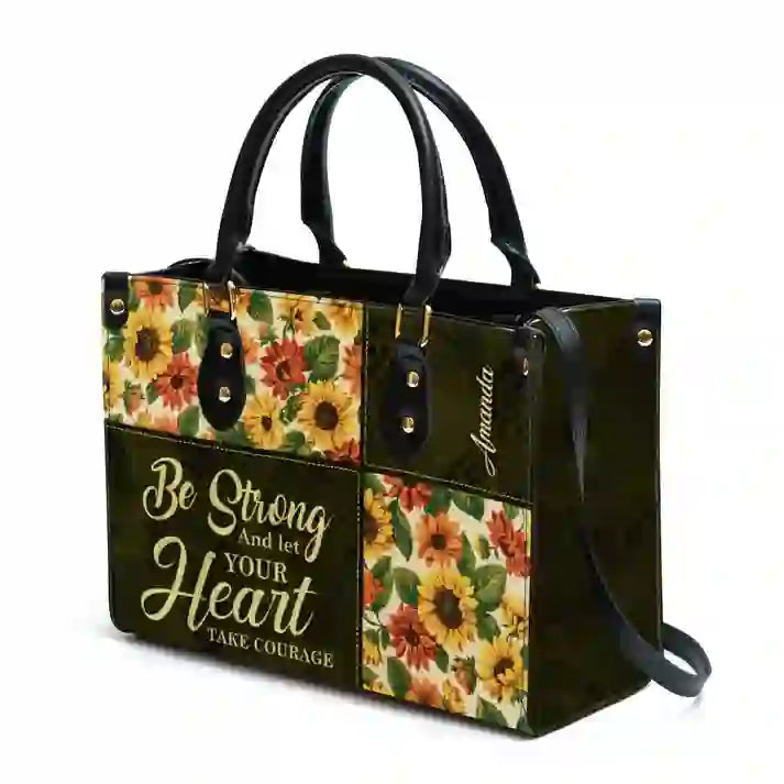 Christianartworkshop Sac à main en cuir patchwork personnalisé avec tournesols et citation inspirante - image 9