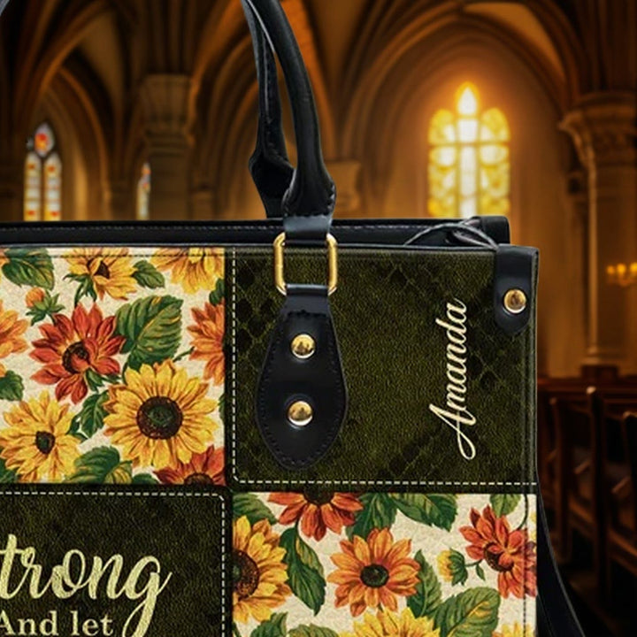 Christianartworkshop Sac à main en cuir patchwork personnalisé avec tournesols et citation inspirante - image 7