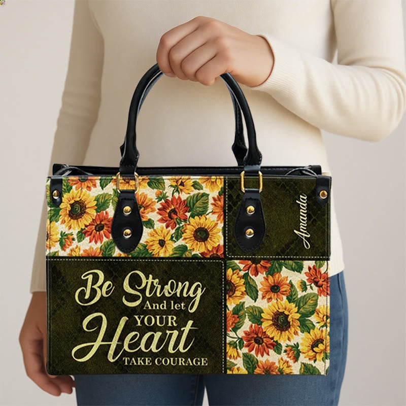 Christianartworkshop Sac à main en cuir patchwork personnalisé avec tournesols et citation inspirante - image 2