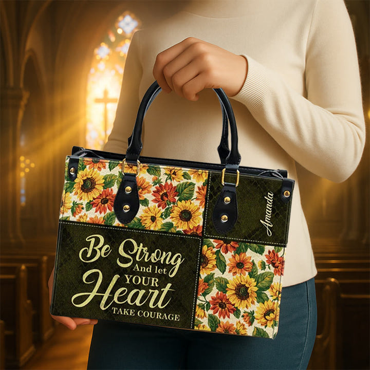 Christianartworkshop Sac à main en cuir patchwork personnalisé avec tournesols et citation inspirante - image 1