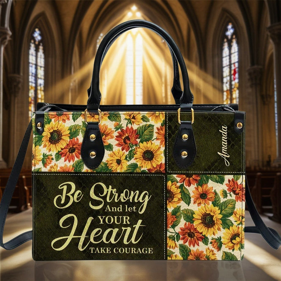 Christianartworkshop Sac à main en cuir patchwork personnalisé avec tournesols et citation inspirante - image 5