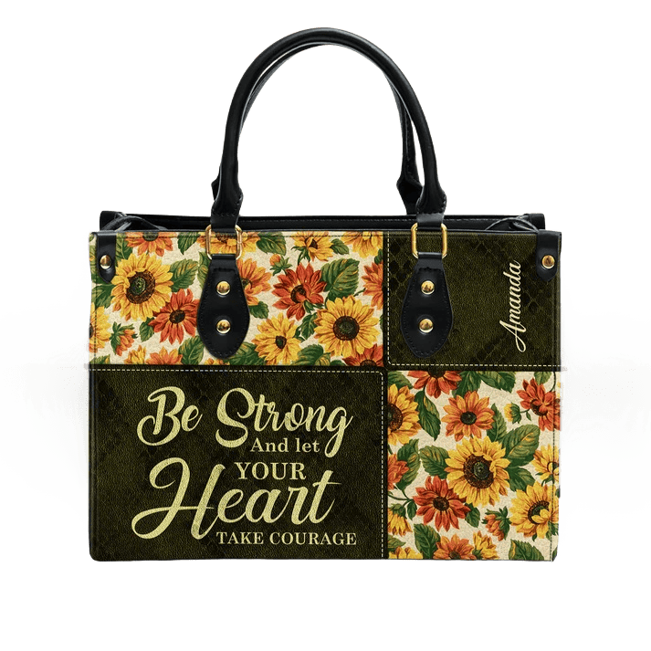 Christianartworkshop Sac à main en cuir patchwork personnalisé avec tournesols et citation inspirante - image 10