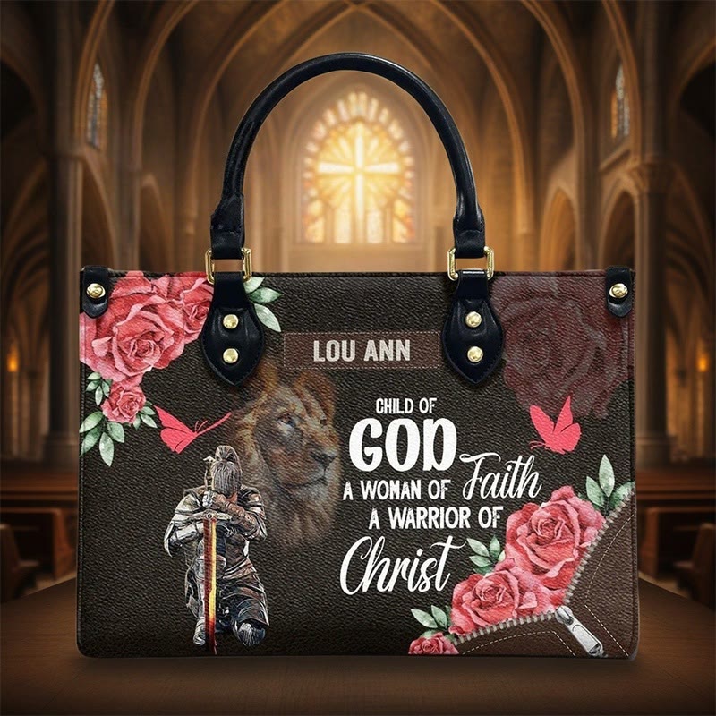Christianartworkshop Sac à main en cuir personnalisé Lion de Juda avec motif floral guerrier - image 5