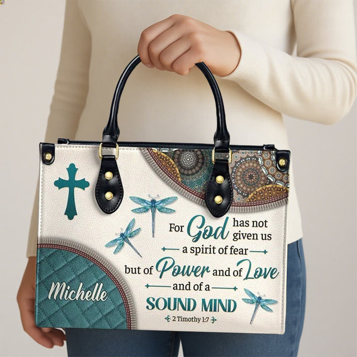 Christianartworkshop Sac à main en cuir personnalisé Foi et Nature : Croix, libellules et verset biblique - image 3