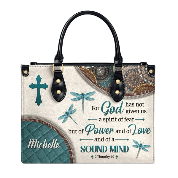 Christianartworkshop Sac à main en cuir personnalisé Foi et Nature : Croix, libellules et verset biblique - image 6