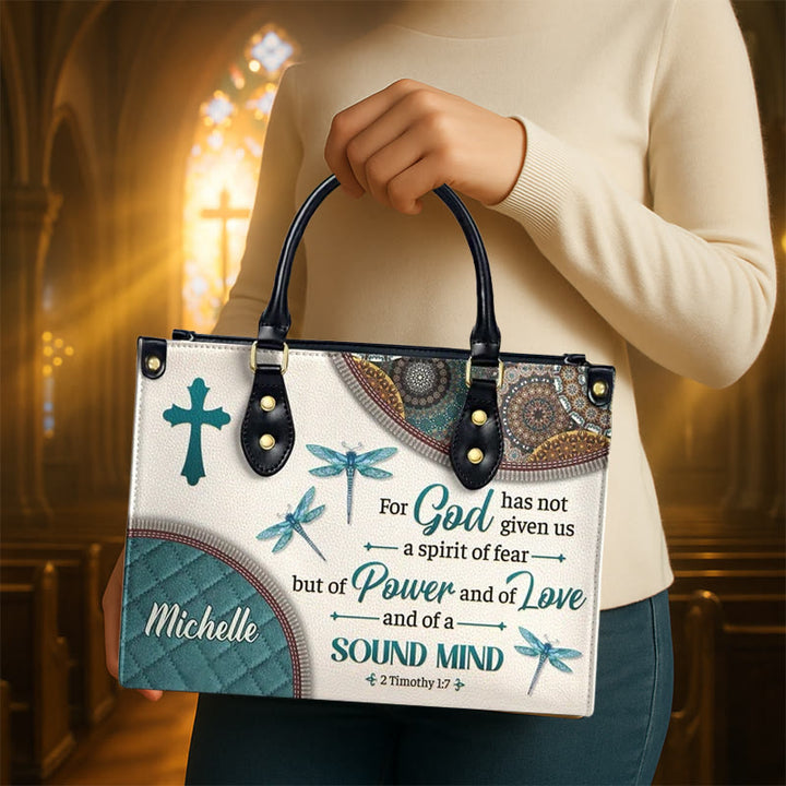 Christianartworkshop Sac à main en cuir personnalisé Foi et Nature : Croix, libellules et verset biblique - image 2