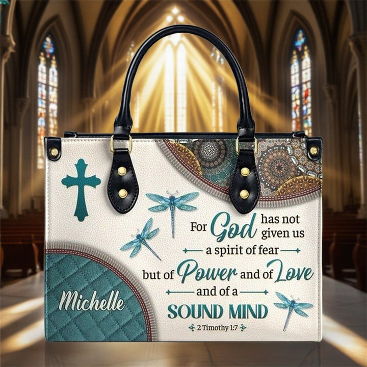 Christianartworkshop Sac à main en cuir personnalisé Foi et Nature : Croix, libellules et verset biblique - image 4