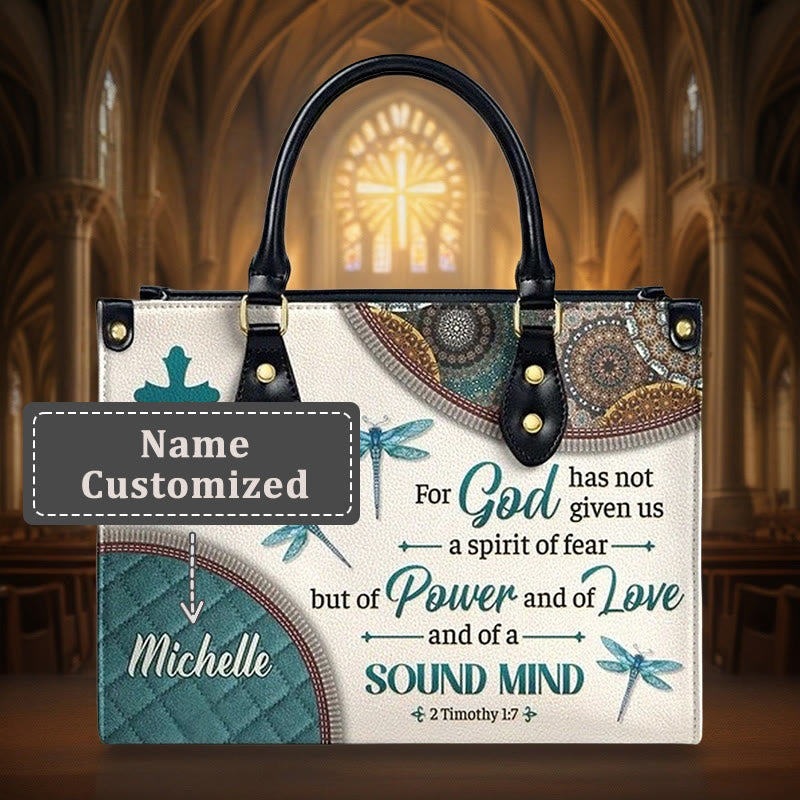 Christianartworkshop Sac à main en cuir personnalisé Foi et Nature : Croix, libellules et verset biblique - XL - Nom personnalisé - image 5