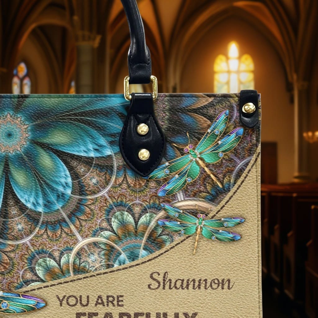 Christianartworkshop Sac à main en cuir personnalisé avec motif floral libellule et citation biblique - image 7