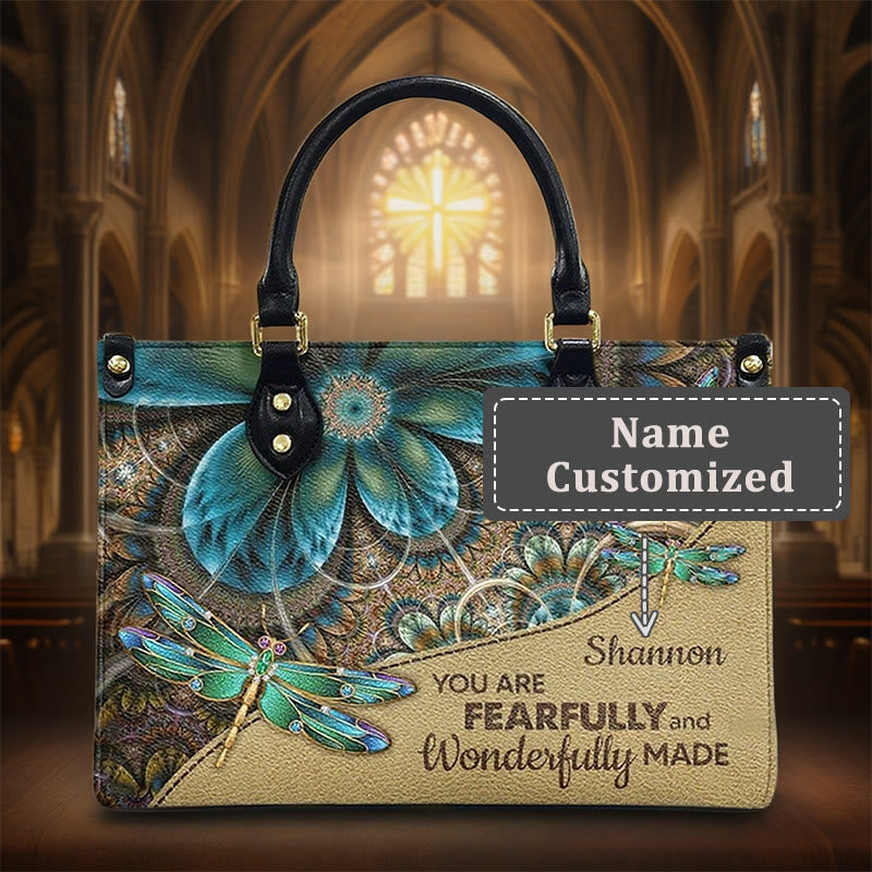 Christianartworkshop Sac à main en cuir personnalisé avec motif floral libellule et citation biblique - XL - Nom personnalisé - image 4