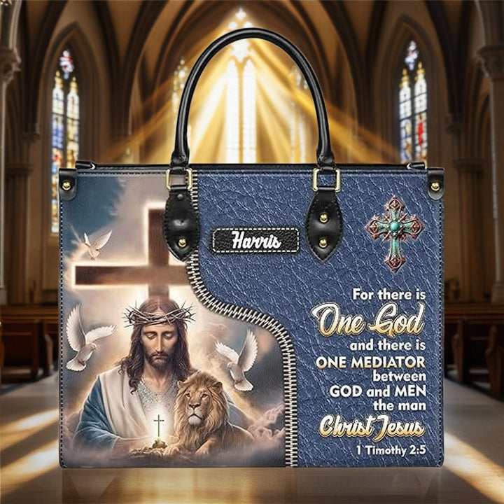 Christianartworkshop Sac à main en cuir personnalisé avec Jésus, un lion et le verset 1 Timothée 2:5 - image 4