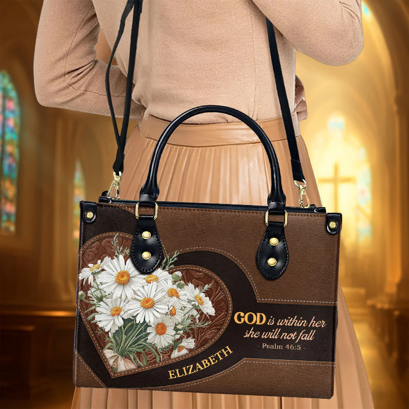 Christianartworkshop Sac à main en cuir personnalisé inspiré du Psaume 46:5, orné de marguerites et d'un cœur - image 4