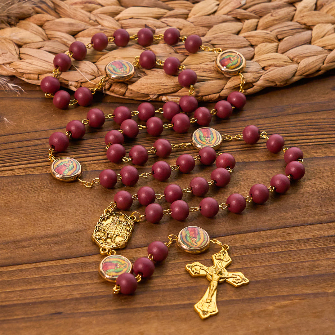 Christianartworkshop Chapelet Notre-Dame de Guadalupe, perles bordeaux élégantes, avec médaille de Fatima - Notre Dame - image 0