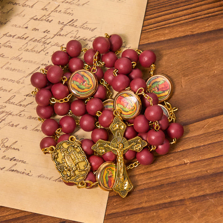 Christianartworkshop Chapelet Notre-Dame de Guadalupe, perles bordeaux élégantes, avec médaille de Fatima - image 4