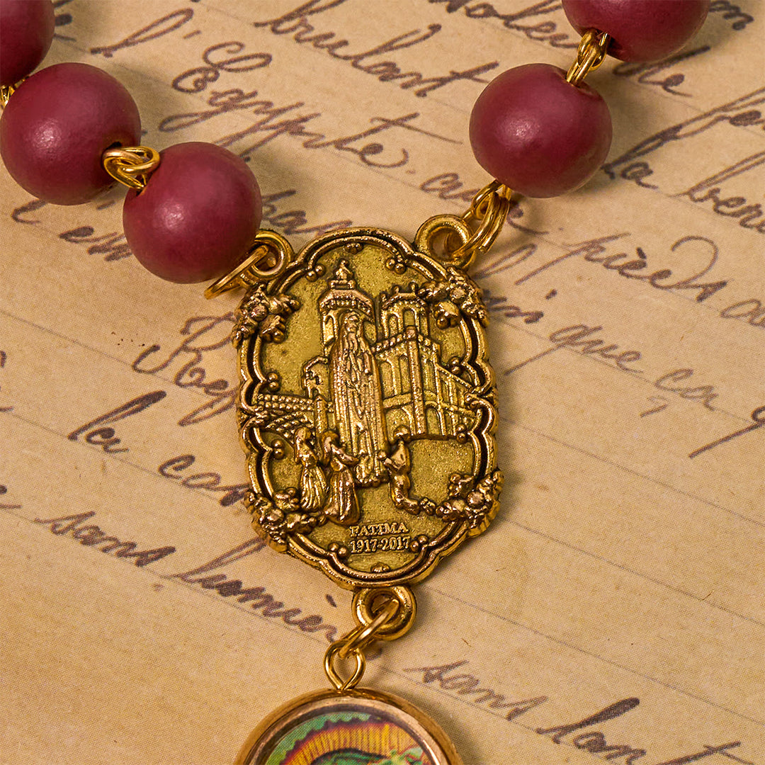 Christianartworkshop Chapelet Notre-Dame de Guadalupe, perles bordeaux élégantes, avec médaille de Fatima - image 7