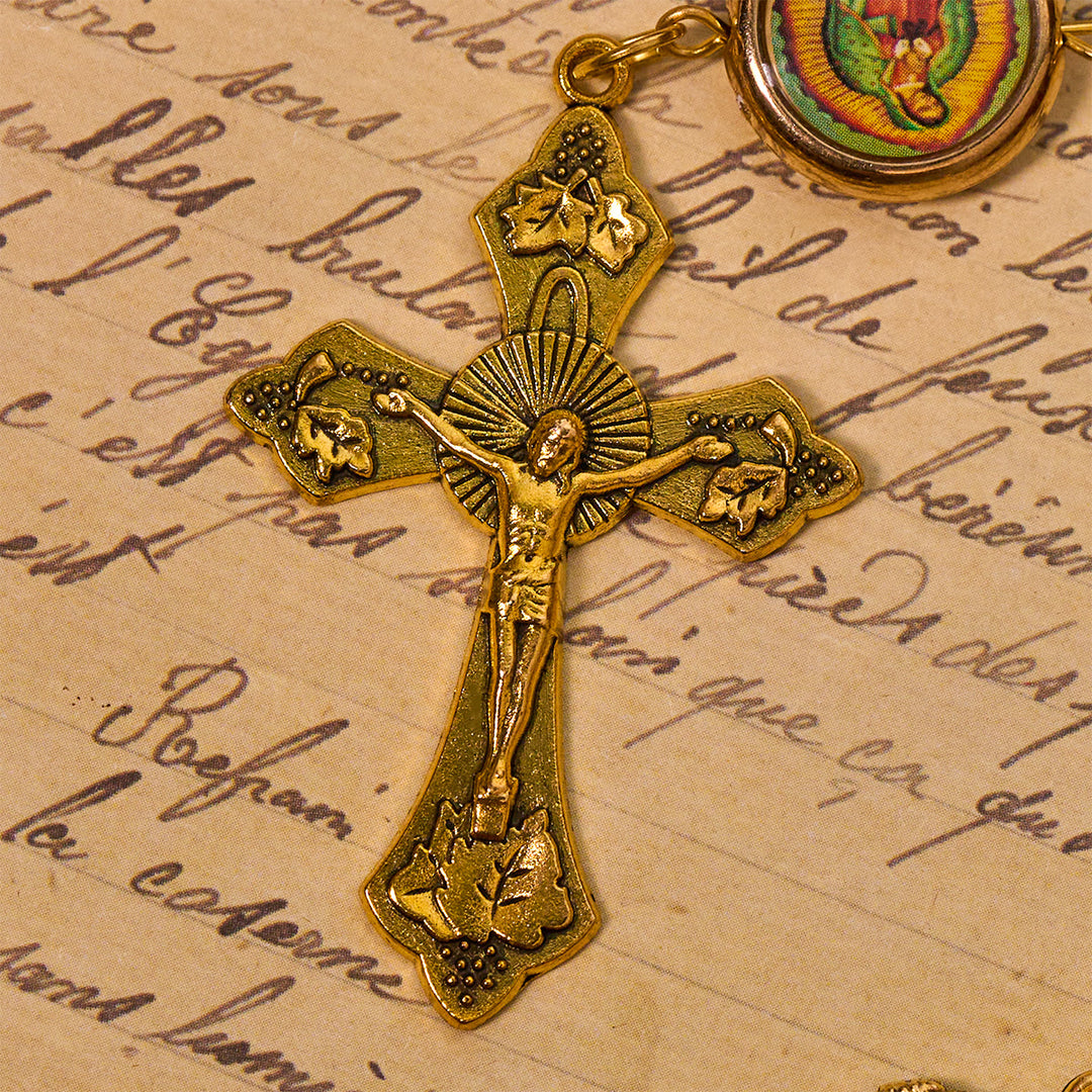 Christianartworkshop Chapelet Notre-Dame de Guadalupe, perles bordeaux élégantes, avec médaille de Fatima - image 8
