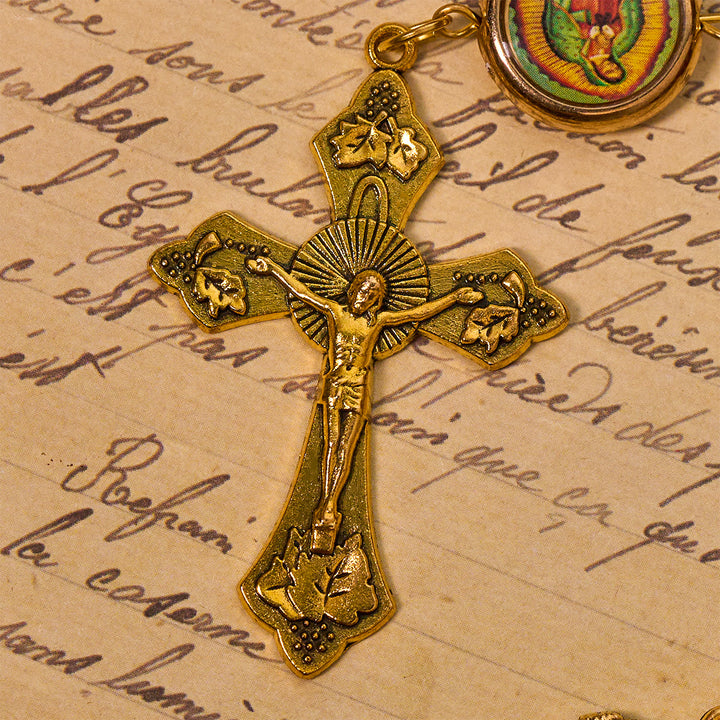 Christianartworkshop Chapelet Notre-Dame de Guadalupe, perles bordeaux élégantes, avec médaille de Fatima - image 8