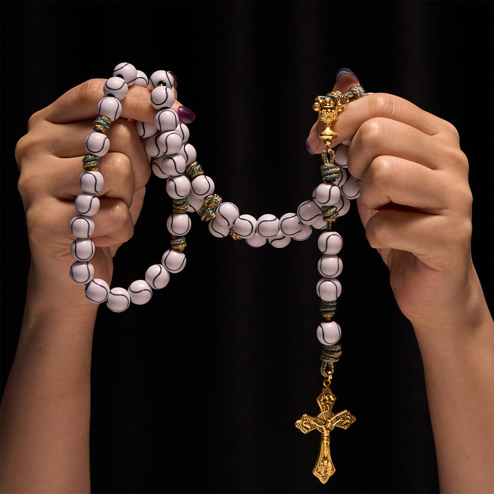 Christianartworkshop Sports - Chapelet de perles en forme de balle de tennis avec crucifix et Saint Graal - image 1