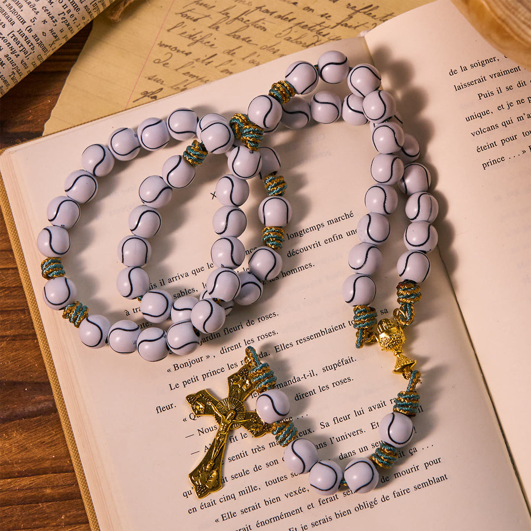 Christianartworkshop Sports - Chapelet de perles en forme de balle de tennis avec crucifix et Saint Graal - image 2
