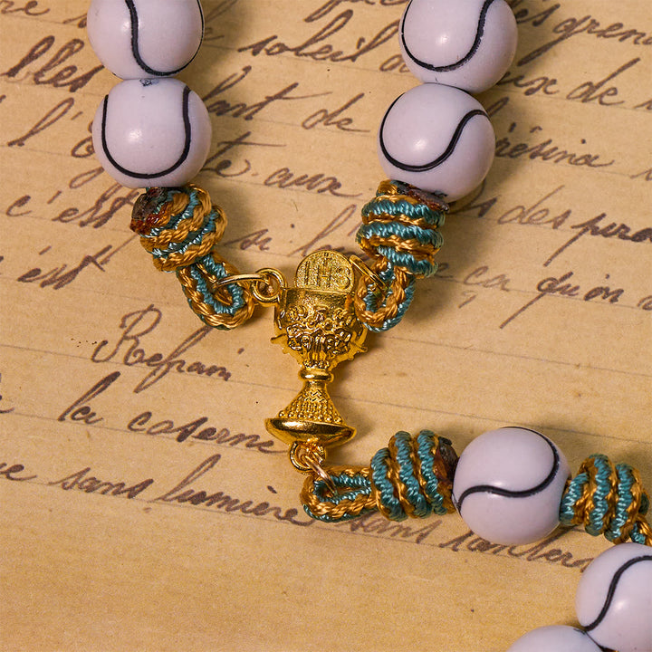 Christianartworkshop Sports - Chapelet de perles en forme de balle de tennis avec crucifix et Saint Graal - image 7