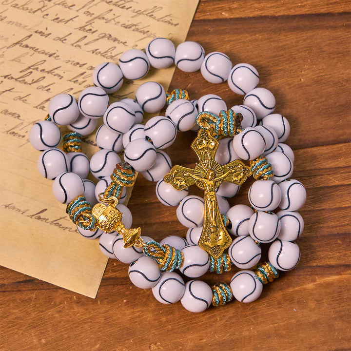 Christianartworkshop Sports - Chapelet de perles en forme de balle de tennis avec crucifix et Saint Graal - image 5