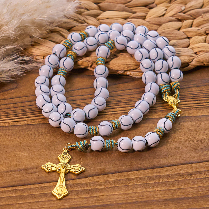 Christianartworkshop Sports - Chapelet de perles en forme de balle de tennis avec crucifix et Saint Graal - image 4