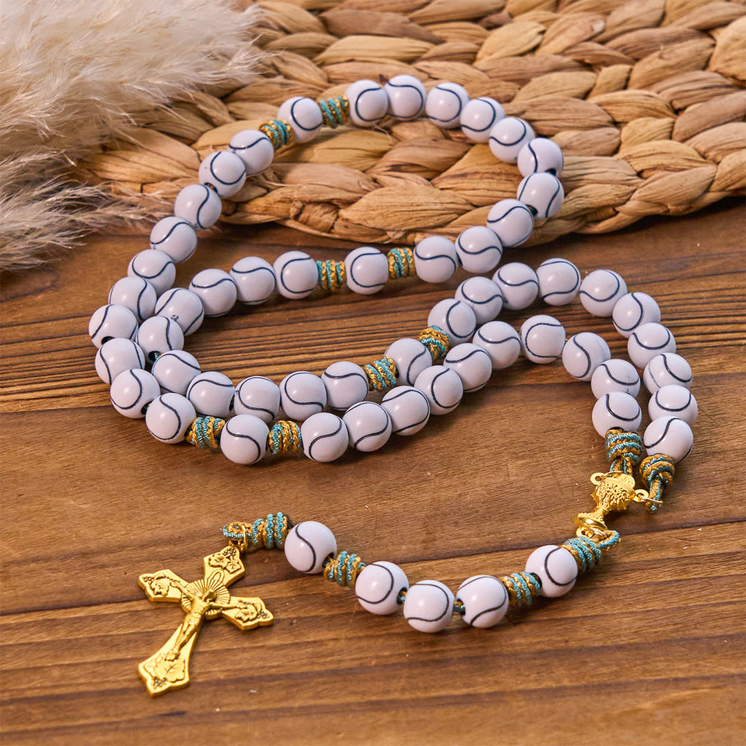 Christianartworkshop Sports - Chapelet de perles en forme de balle de tennis avec crucifix et Saint Graal - image 3