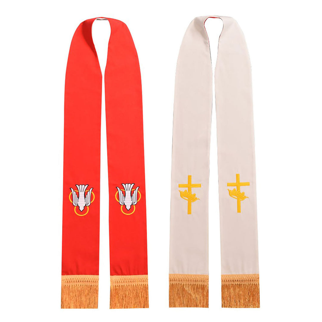Christianartworkshop - Étole traditionnelle rouge du clergé ornée d'une colombe du Saint-Esprit - Rouge - Liturgie standard (270 cm au total) - image 0