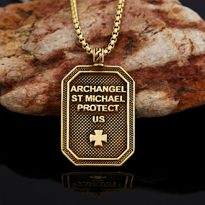 Christianartworkshop Collier pendentif classique en acier inoxydable avec Saint Michel Archange, symbole de protection. - image 6