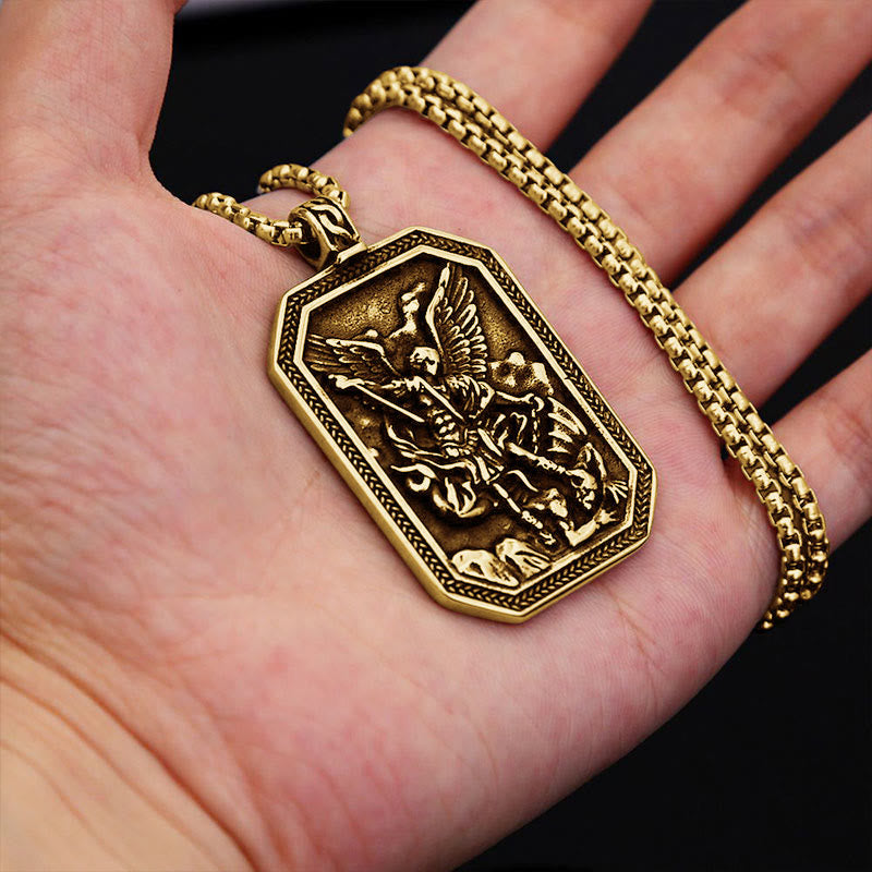 Christianartworkshop Collier pendentif classique en acier inoxydable avec Saint Michel Archange, symbole de protection. - image 8