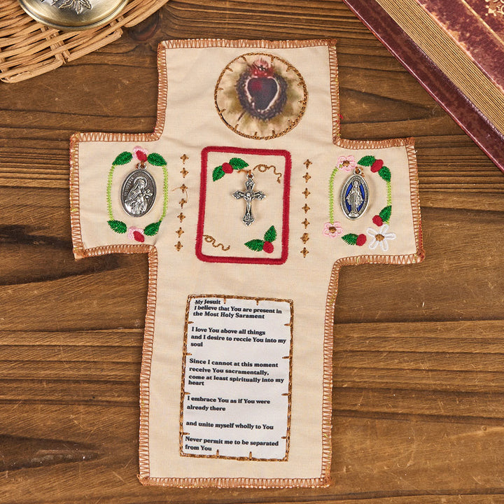 Christianartworkshop Pochette en tissu brodé de style classique avec croix en argent incluse - Sanctuaire de poche - image 0