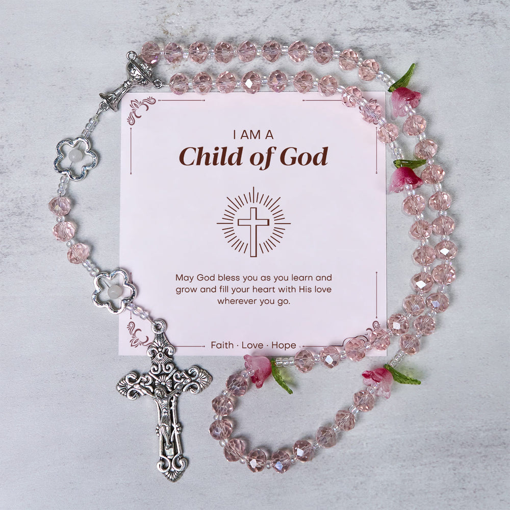 Christianartworkshop Jésus est le cadeau : Chapelet élégant en cristal rose fait main avec perles roses en 3D et carte cadeau - Enfant de Dieu - image 1