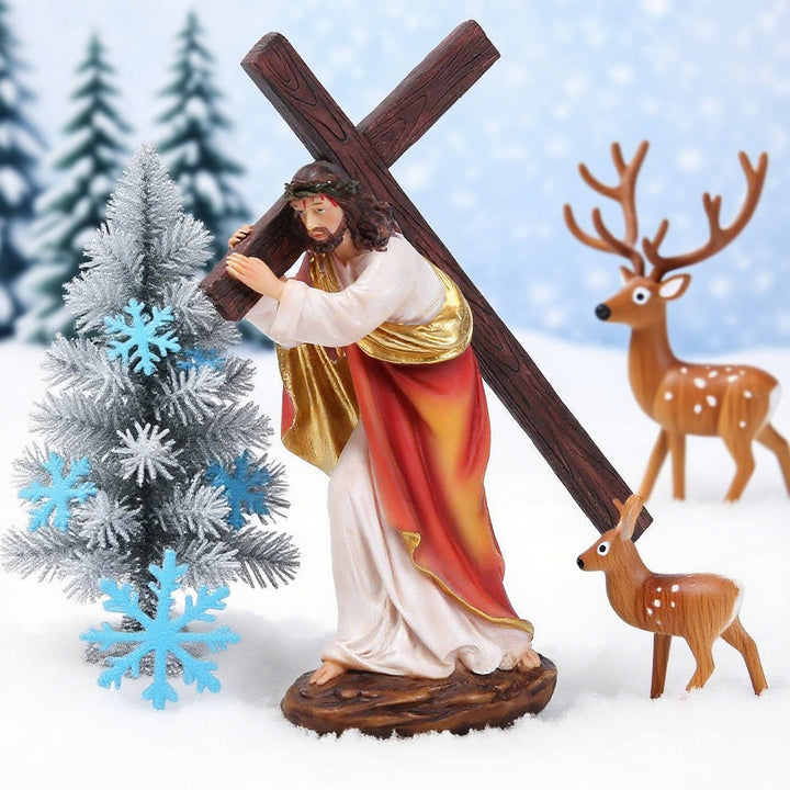 Christianartworkshop Ornement de Noël représentant Jésus portant une croix et une couronne d'épines - Jésus avec la croix - image 0
