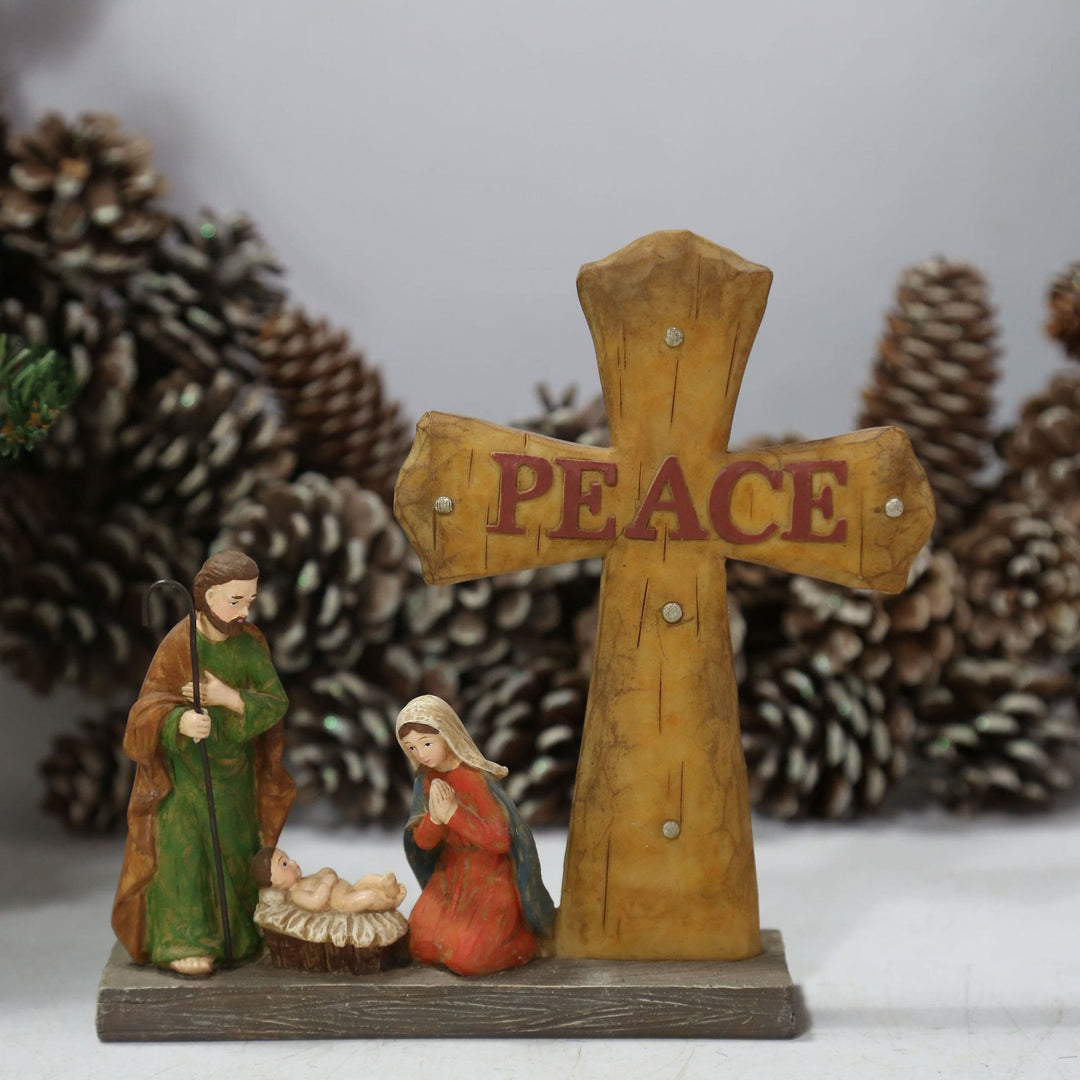 Christianartworkshop Crèche vintage Peace Cross avec figurine de la Sainte Famille - Sainte Famille avec croix - image 0