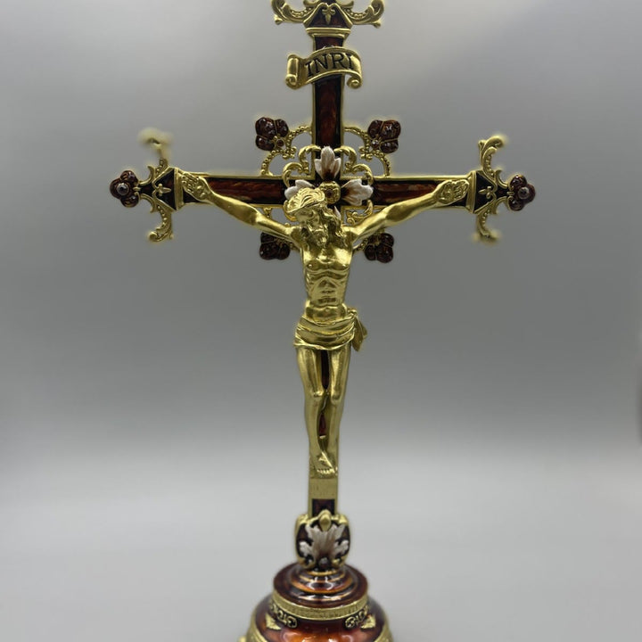 Christianartworkshop Ornement de bureau crucifix INRI inscrit, orné d'une fabrication artisanale raffinée - Doré - image 0